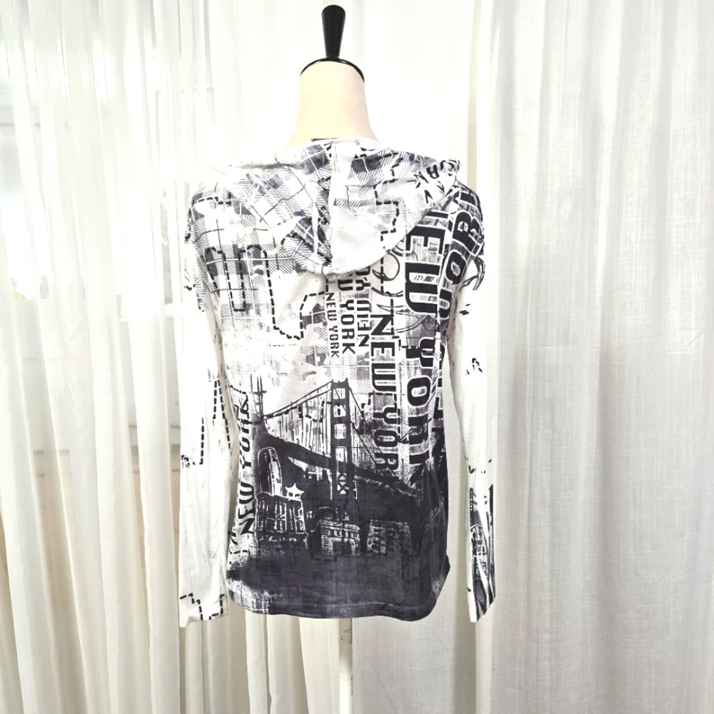 2/$30 Big‎ Bang AOP New York Lightweight Womens Hoodie Size M Zip Closure